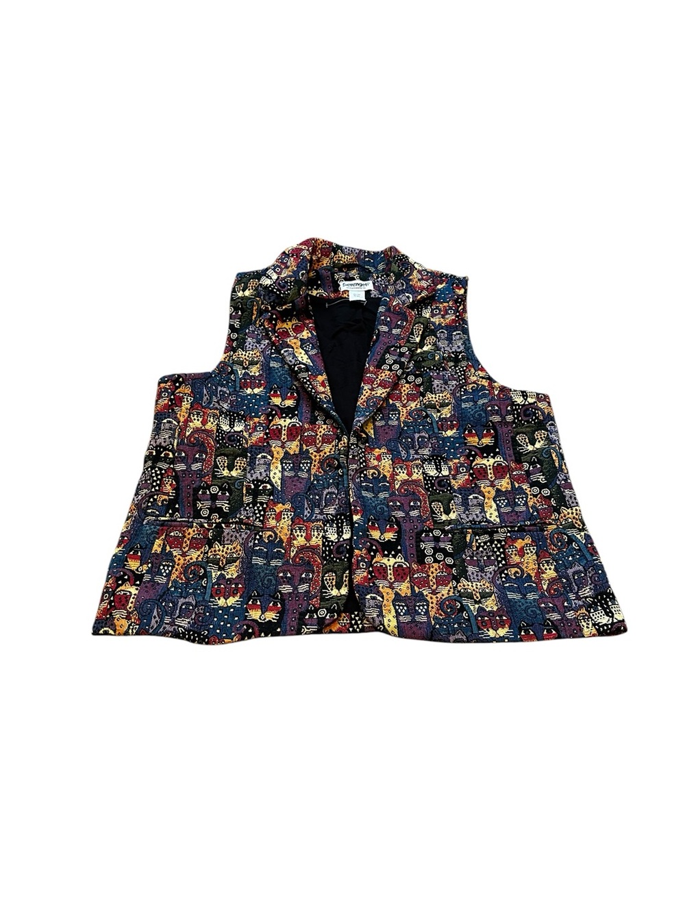 Cat Tapestry Vest Collar Open Front Cat Lovers Teacher Statement Wear Cat Lady